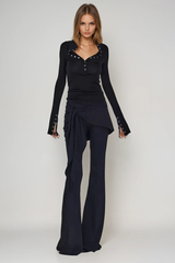 Bessie Skinny Flared Pants With Knot Tie