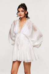 Blagoslav Balloon Sleeve Lace Up Mini Dress