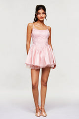 Blanchard Corset Lace Puffy Dress In Pink
