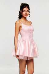 Blanchard Corset Lace Puffy Dress In Pink
