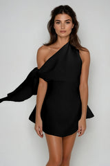 Boadicea One Shouder Lace Up Mini Dress In Black