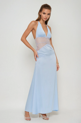 Bowie Lace Plunge Backless Maxi Dress In Blue
