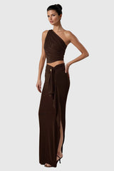 Brahma Ruch One Shouder Split Skirt Set