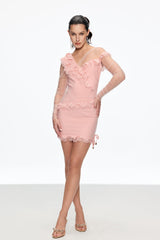 Cahid Mesh Dot Ruch Mini Dress