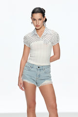 Cainan Dot Knit Flower Top