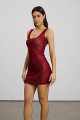 Caomh Rhinestone Mesh Mini Dress In Red