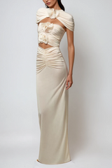 Carmelo Flower Ruch Cutout Skirt Set