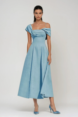 Cendrillon Asymmetric Ruffle Maxi Dress In Blue