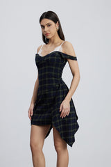 Ceyhun Grid Fringe Spaghetti Mini Dress