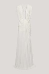Ceylin Plunge Ruch Asymmetric Maxi Dress