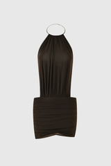 Cezara Halter Neck Backless Ruch Mini Dress
