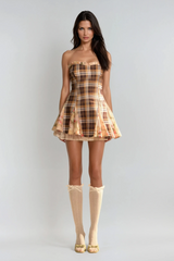 Chinyelu Strapless Grid Floral Mini Dress