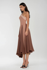Chip One Shoulder Asymmetric Ruffle Midi Dress