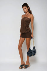 Damocles Halter Neck Ruch Embellished Mini Dress
