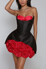 Danni Strapless Flower Bodycon Mini Dress In Black