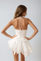 Dante Flower Halter Neck Ruch Mini Dress