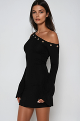 Dareios One Shoulder Eyelet Mini Dress