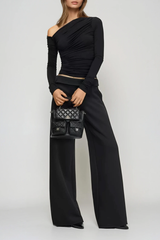 Darell One Shoulder Ruch Long Sleeve Top In Black