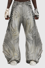 Daryl Deconstruct Print Barrel Jeans In Grey
