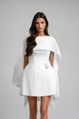Davina Shawl Flower Mini Dress In White
