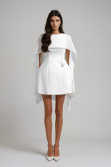 Davina Shawl Flower Mini Dress In White
