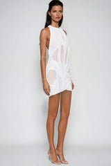 Davion Halter Neck Ruch Asymmetric Mini Dress In White