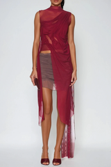 Davion Mesh Asymmetric Fringe Top