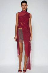 Davion Mesh Asymmetric Fringe Top
