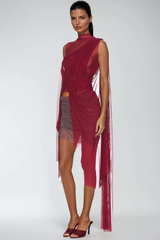 Davion Mesh Asymmetric Fringe Top