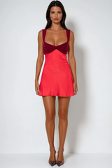 Daviti Bodycon Lace Up Ruffle Mini Dress In Red