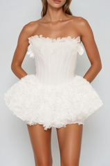 Daxton Corset Flower Puffy Mini Dress In White