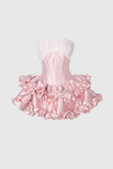 Daxton Strapless Corset Puffy Mini Dress In Pink