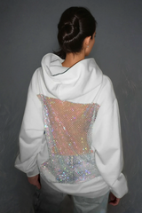 Dazhbog Hooded Rhinestone Mesh Top In White