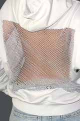 Dazhbog Hooded Rhinestone Mesh Top In White