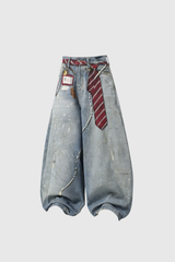 Deepali Splattered Stripe Barrel Jeans