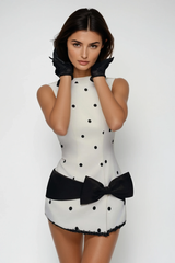 Deja Sleeveless Dot Bow Mini Dress