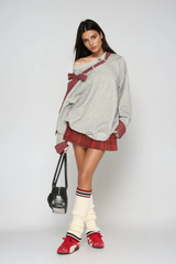 Derrick Grid Bow Asymmetric Top In Grey