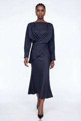 Diamantina Long Sleeve Ruch Skirt Set In Blue