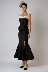 Dieuwer Embroidered Floral Split Skirt Set