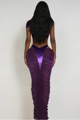 Dobri Crop Cutout Mesh Skirt Set In Purple