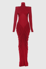 Donata Backless Ruch Bodycon Maxi Dress In Red