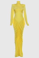 Donata Backless Ruch Bodycon Maxi Dress In Yellow