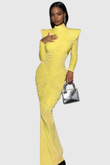 Donata Backless Ruch Bodycon Maxi Dress In Yellow