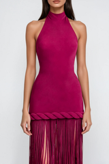 Dorel Halter Neck Twist Fringe Maxi Dress