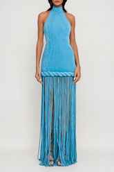 Dorel Halter Neck Twist Fringe Maxi Dress In Blue