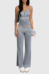Doriana Halter Neck Dot Pants Set