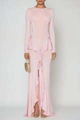 Doug Backless Ruffle Maxi Dress In Pink