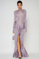 Doug Backless Ruffle Maxi Dress In Purple