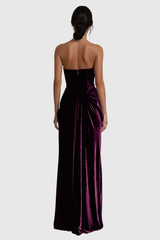 Drina Strapless Draped Velvet Maxi Dress