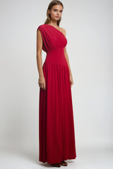 Drousilla One Shoulder Ruch Maxi Dress In Red